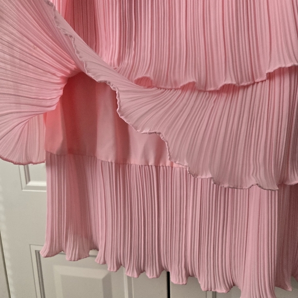 Vintage 70's David Alan Pleated Tiered Dress Pink Size 16½-36 On Tag - Picture 8 of 10